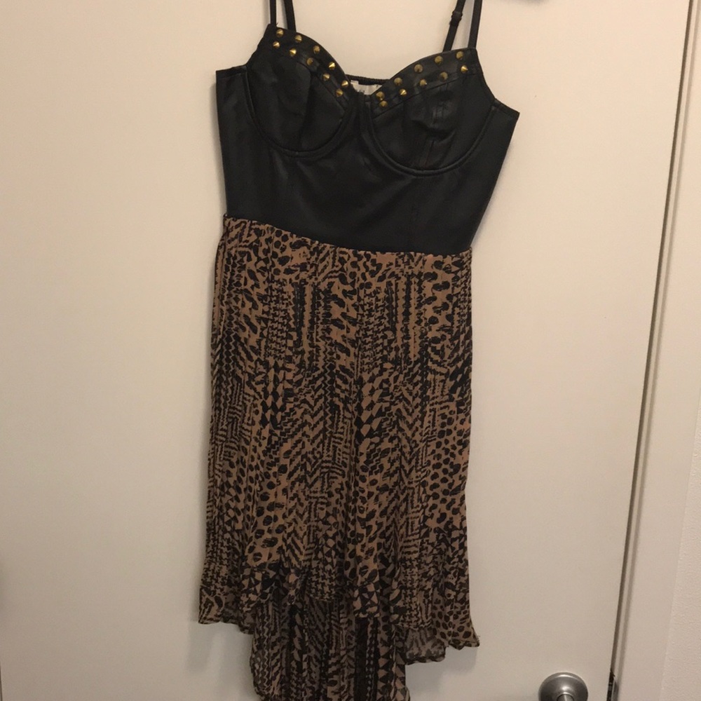 Tribal print and faux leather high low dress